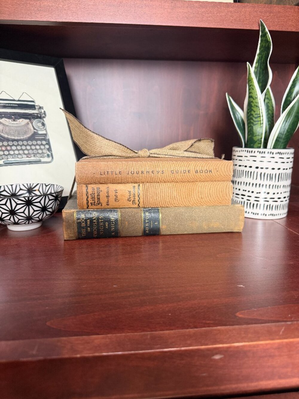 Vintage Book Set of 3 GREEN GOLD TAN Old Antiquarian Rare Decoration Small Books